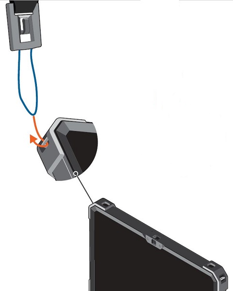 Detailní záběr jednoho konce řemínku a lišty v rohu tabletu 