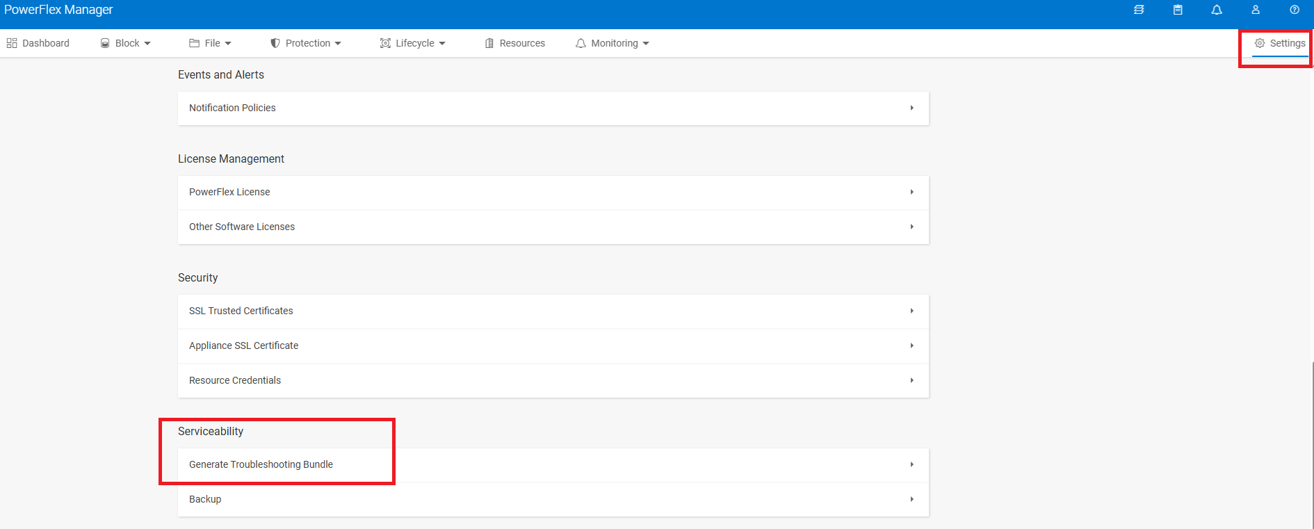 PowerFlex manager generate troubleshooting Bundle