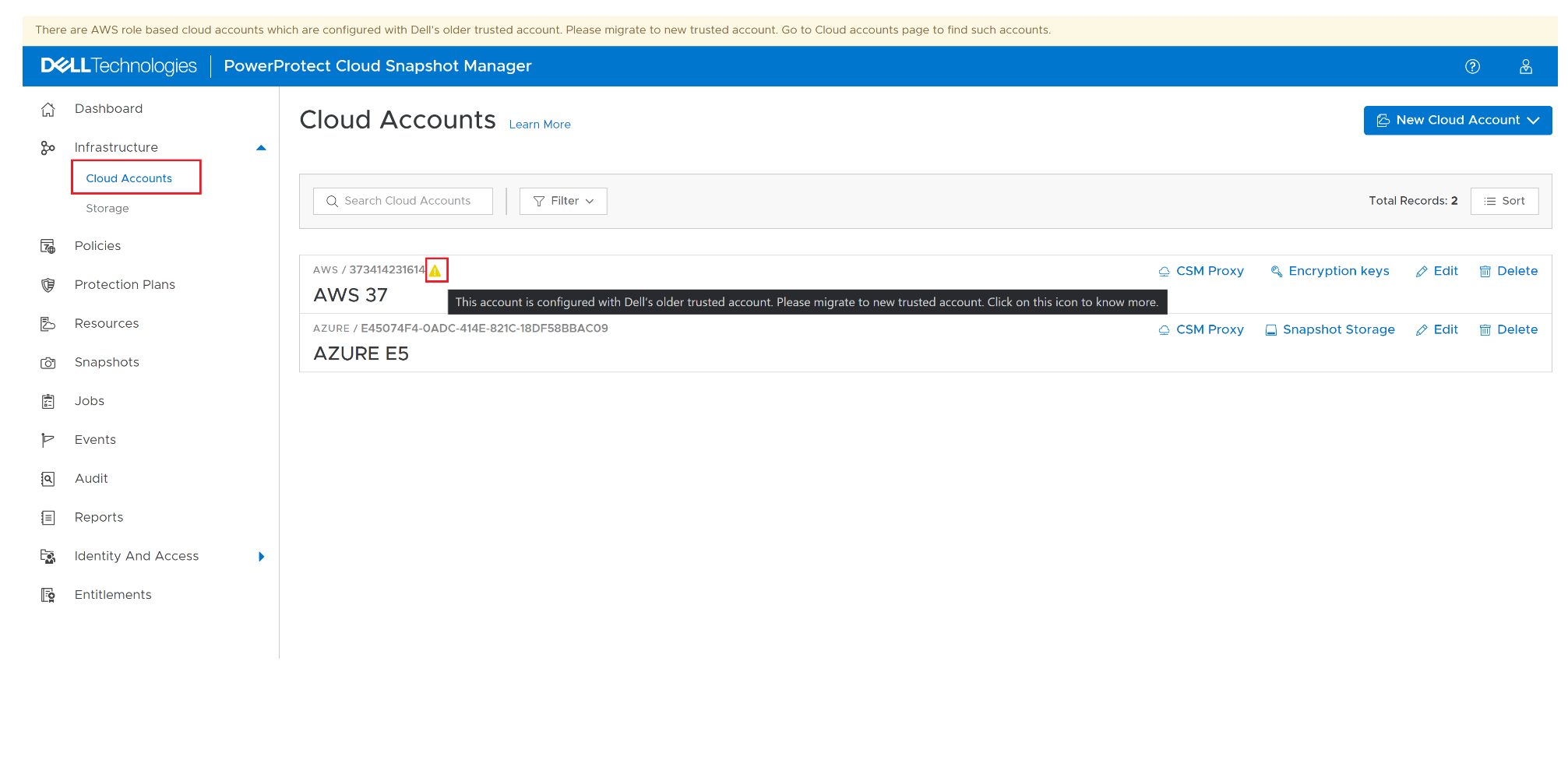 PowerProtect Cloud Snapshot Manager - Cloudaccounts