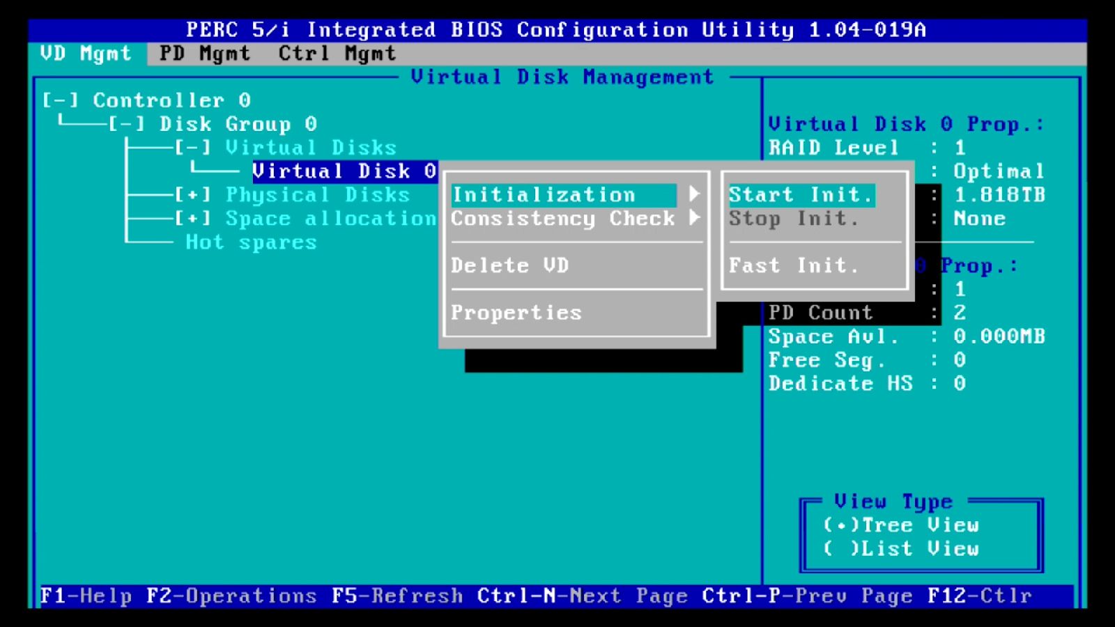 Initialisation du disque virtuel dans le PERC