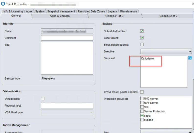 key in the client_name and save set