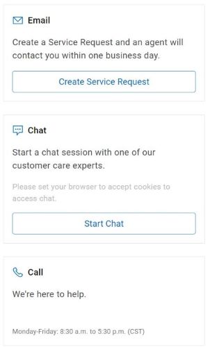 Selecione a opção de contato