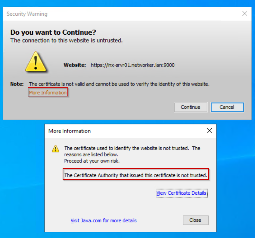 The certificate authority that issued the certificate is not trusted