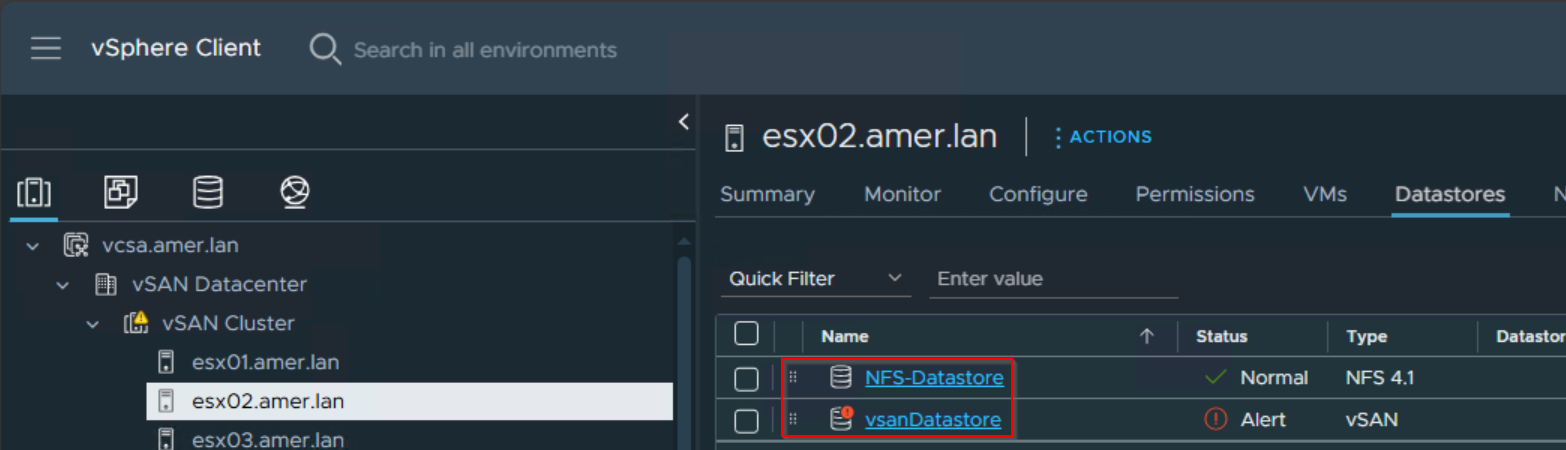 vSphere shows which datastores an ESXi host has access to