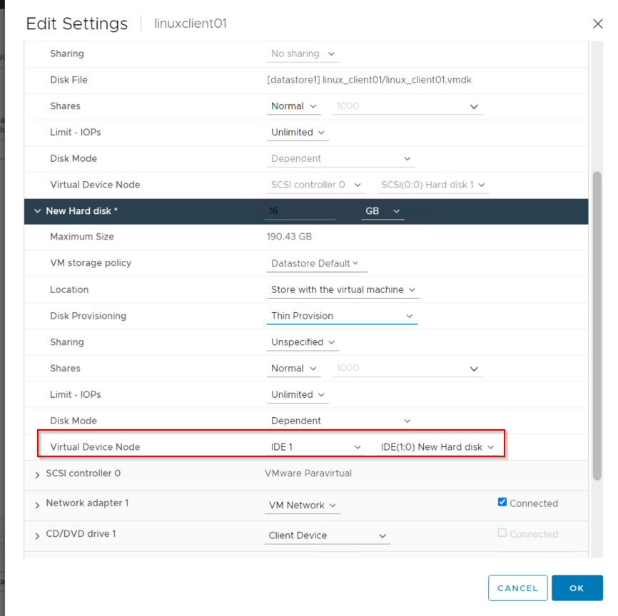 VM contains IDE disk