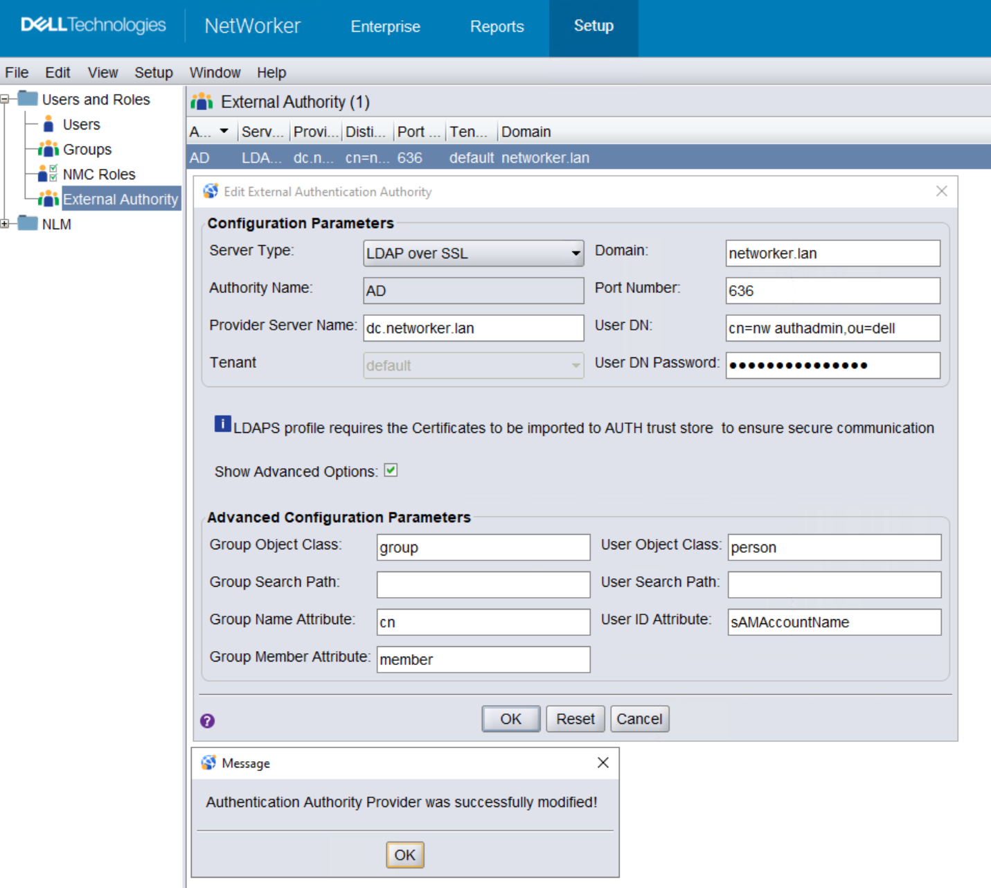 Example of adding AD over SSL from NMC