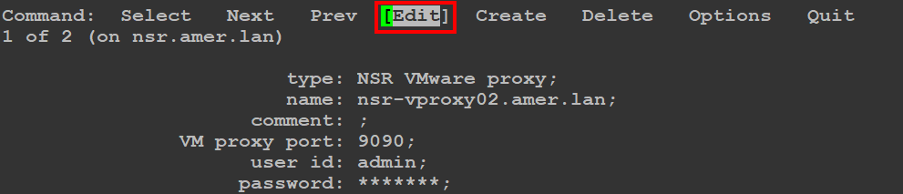 Selecting Edit on the vProxy