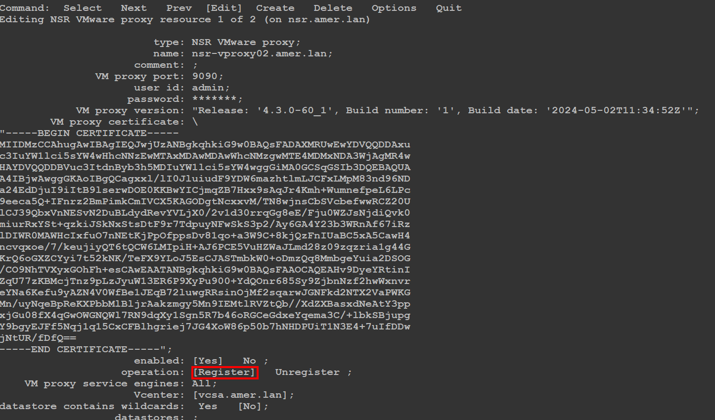 Select register on the vProxy