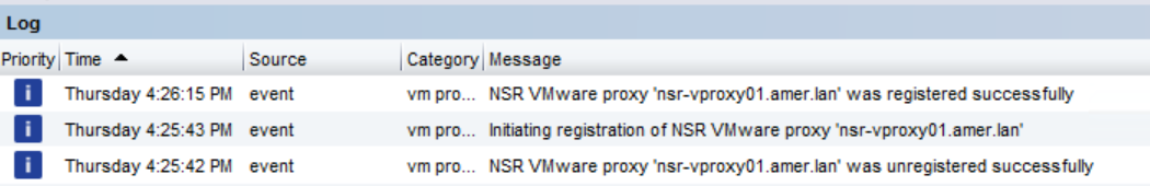 NMC Log window showing unregister and register status