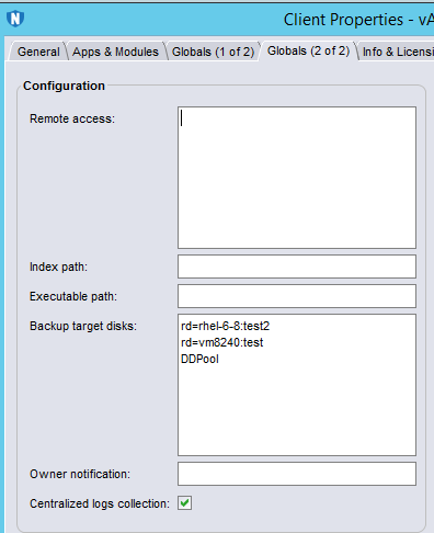 Backup target disks field