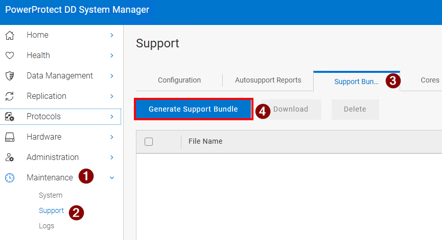 Generating a DD support bundle