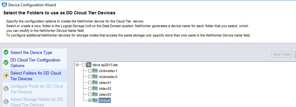 Selecting the Cloud Tier Device Folder