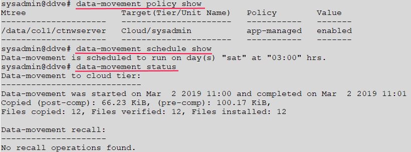 DD command line data movement policy show