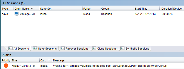 NMC alerts of waiting for 1 writable volume