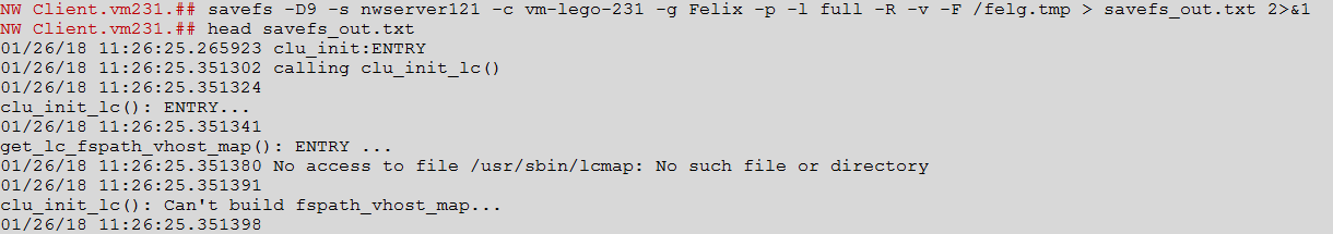 Running savefs debug from command line