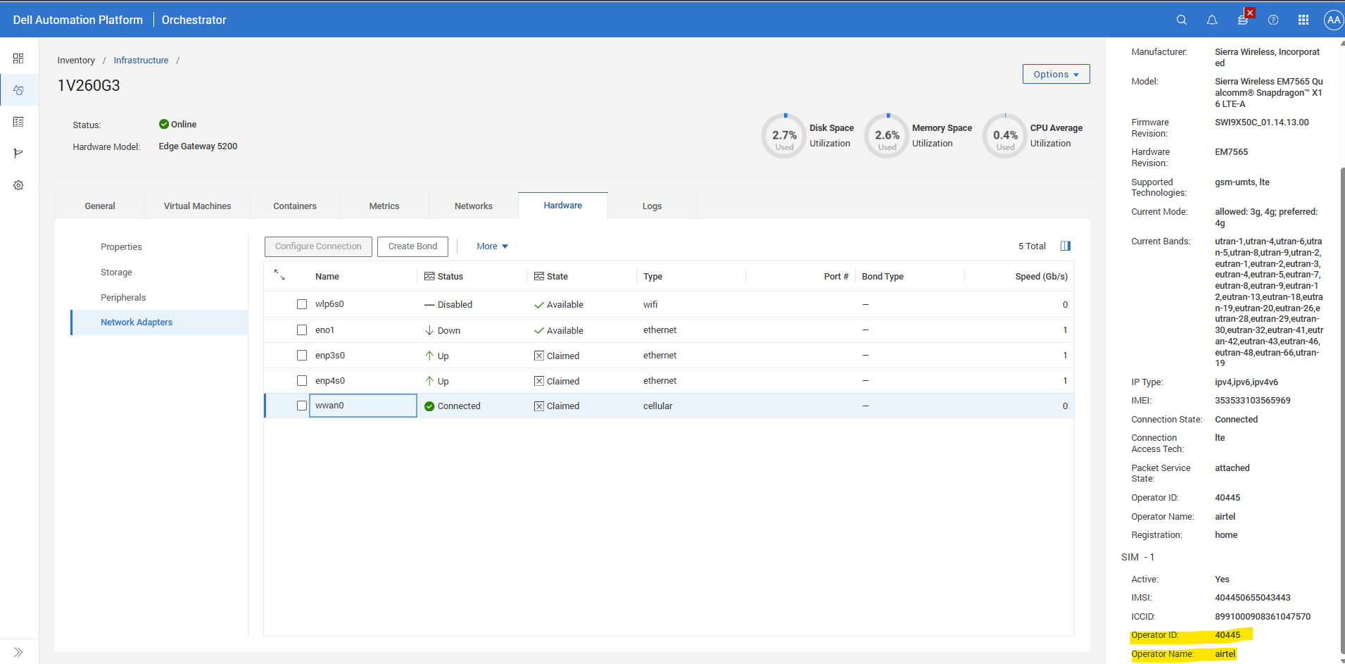 Dell NativeEdge: Operator ID and Name Not Displayed for Telit Modems in ...