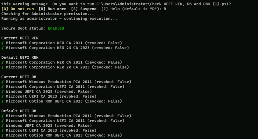Check that new Secure Boot Certificates are available.