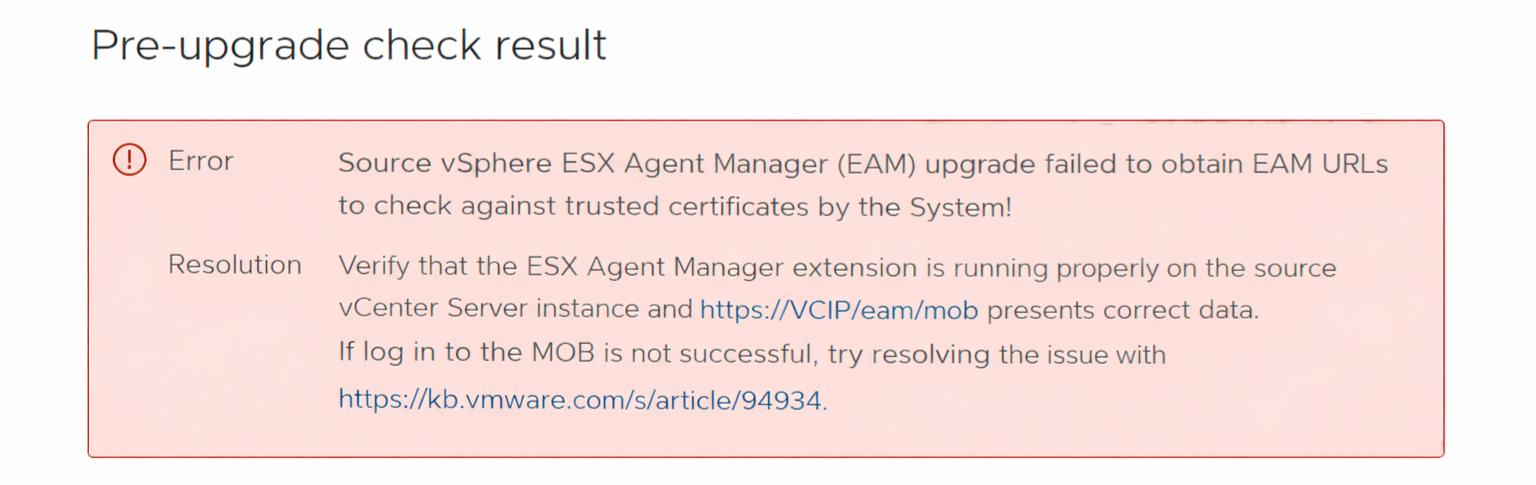 VxRail: Upgrade Fails With Precheck Error "Source vSphere ESX Agent ...