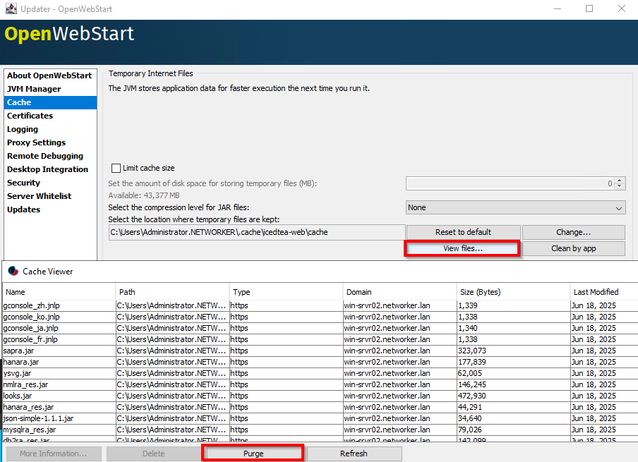 Purging NRE Java Cache