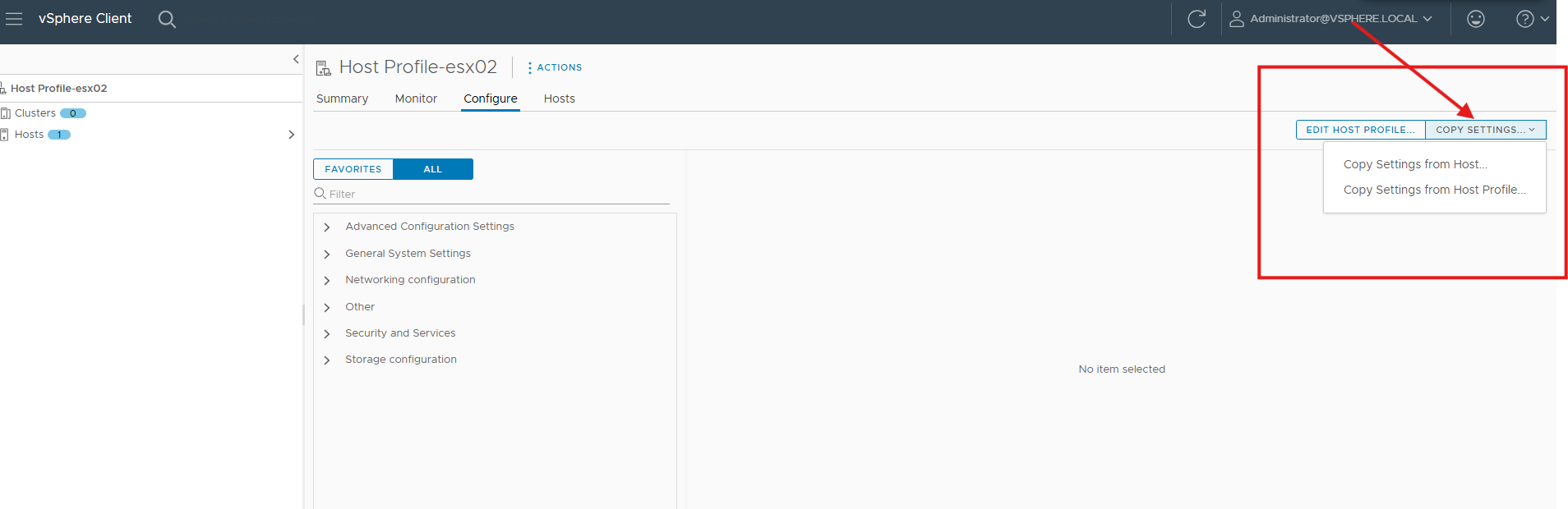 Screenshot of how to copy the host profile