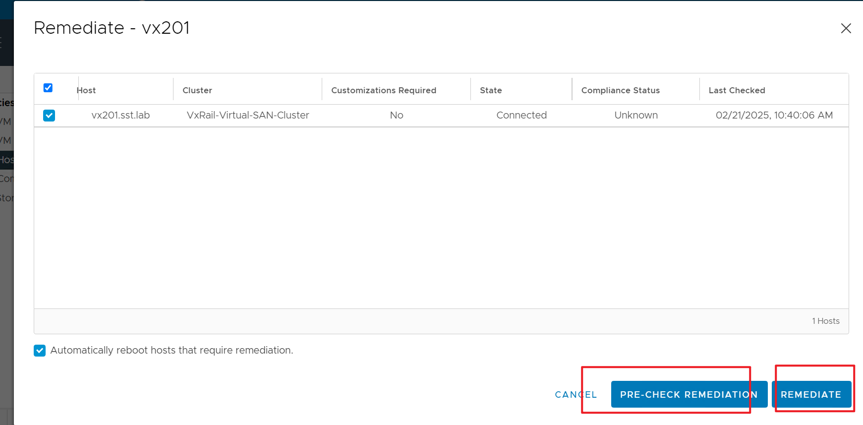 Screenshot of the remediate selection