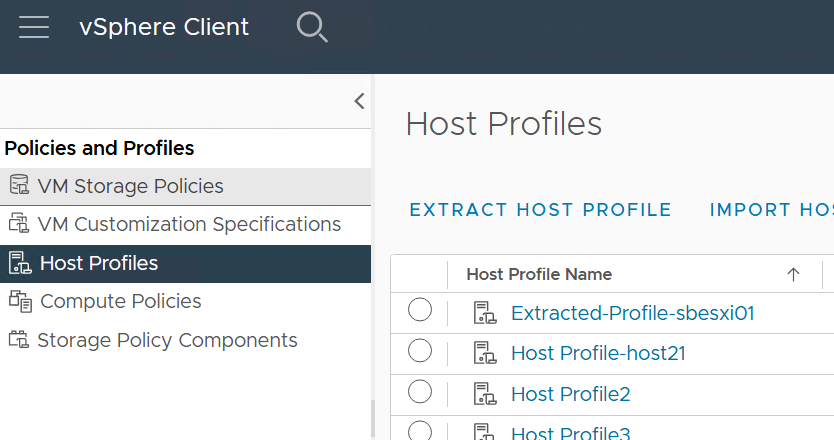 Screenshot of host profiles