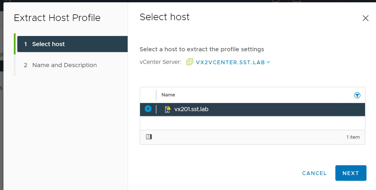 Screenshot of select host dialogue