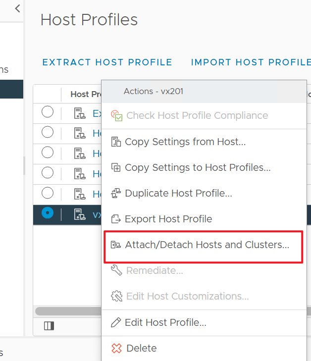 Screenshot of attach host profile