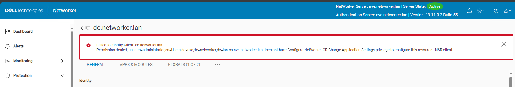 NWUI returns error that Administrator account is unable to modify resource