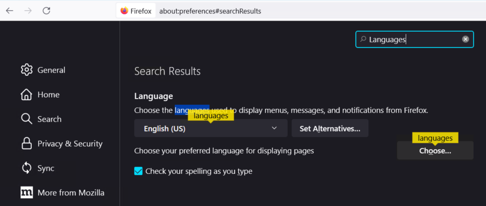 FireFox Language Settings