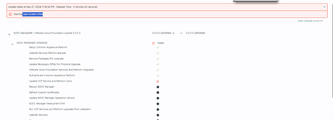 SDDC Manager 升级failed_update VCF 服务和平台 rpms
