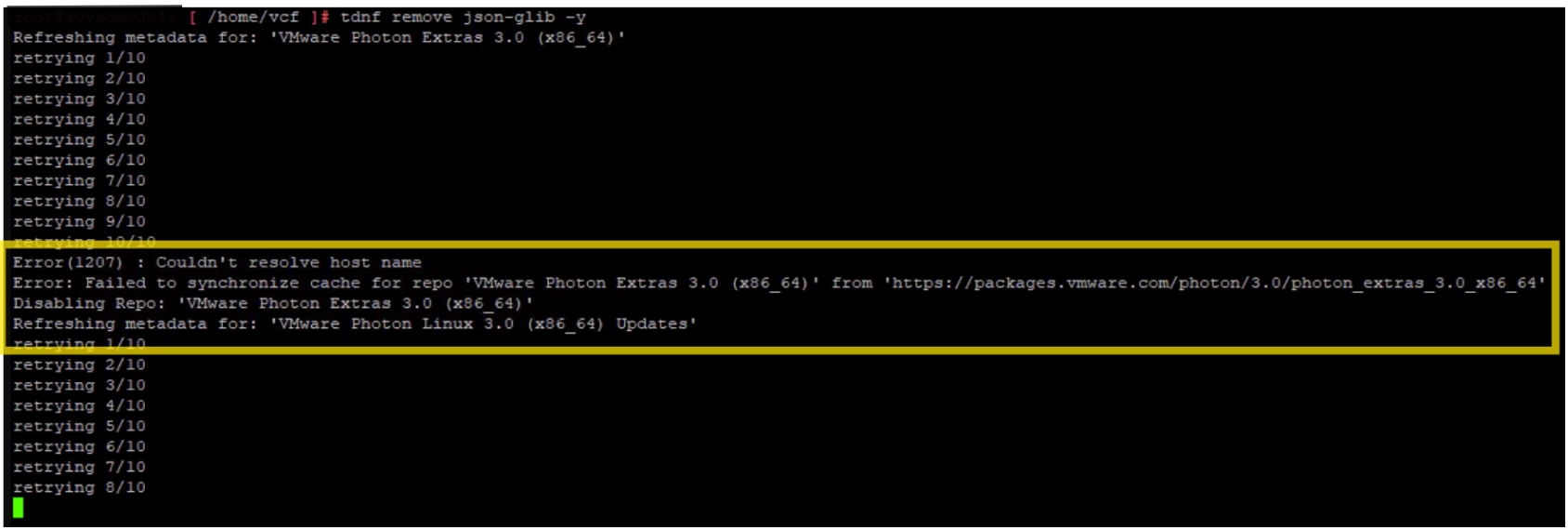 tdnf remove json-glib -y 命令输出示例