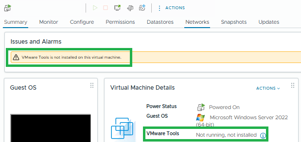 顯示未安裝 VMware 工具的 vSphere Web Client