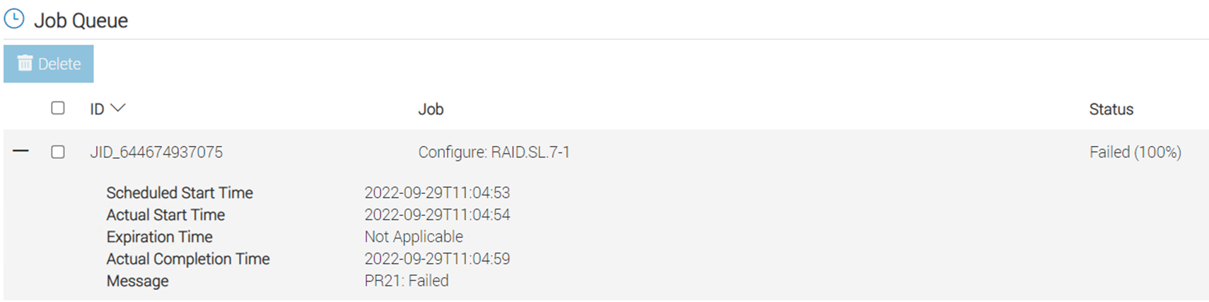 Messaggio di errore della coda processi