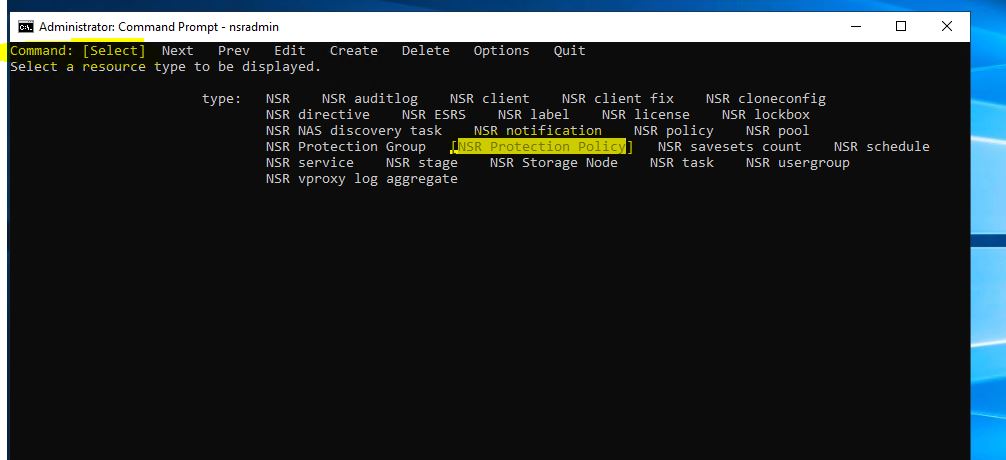 nsradmin select NSR Protection Policy