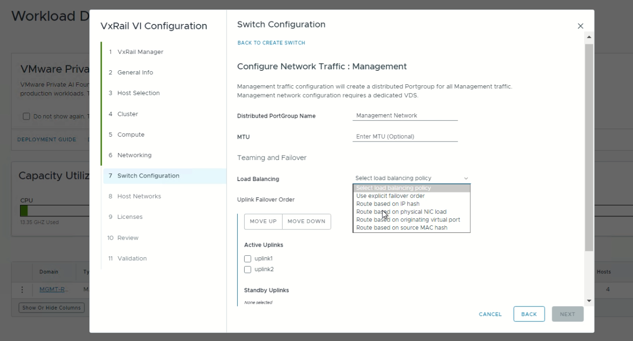 Switch Configuration in the SDDC UI