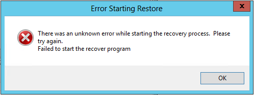 There was an unknown error while starting the recovery process