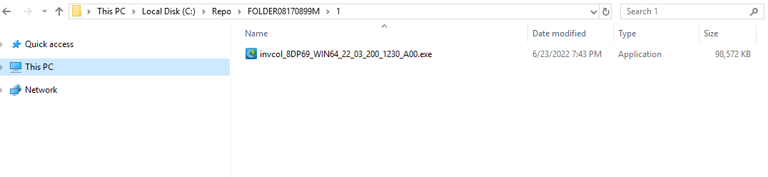 Visualizzazione di un file del firmware dal repository esportato in Esplora file di Windows