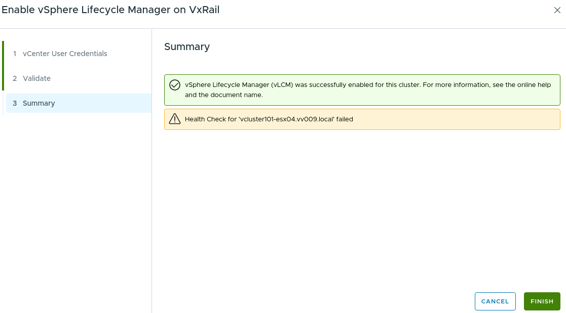 vLCM success message
