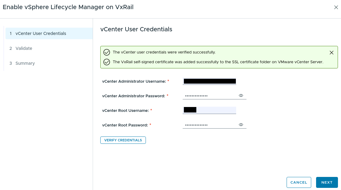 Vérification des informations d’identification de l’utilisateur vCenter
