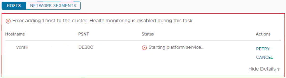 Screenshot of node add error