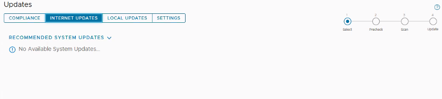 Updates appear with "No Available System Updates..."