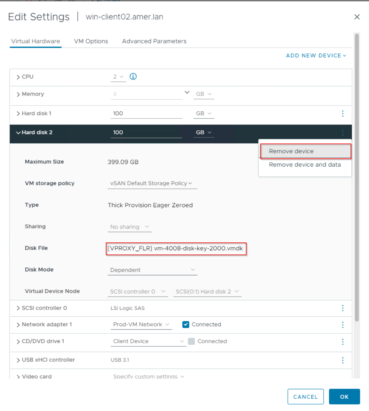 Removing the disk from the VM