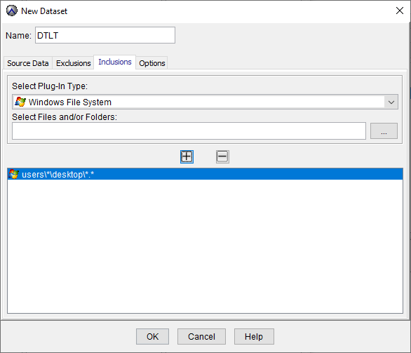 GUI Showing Inclusions tab