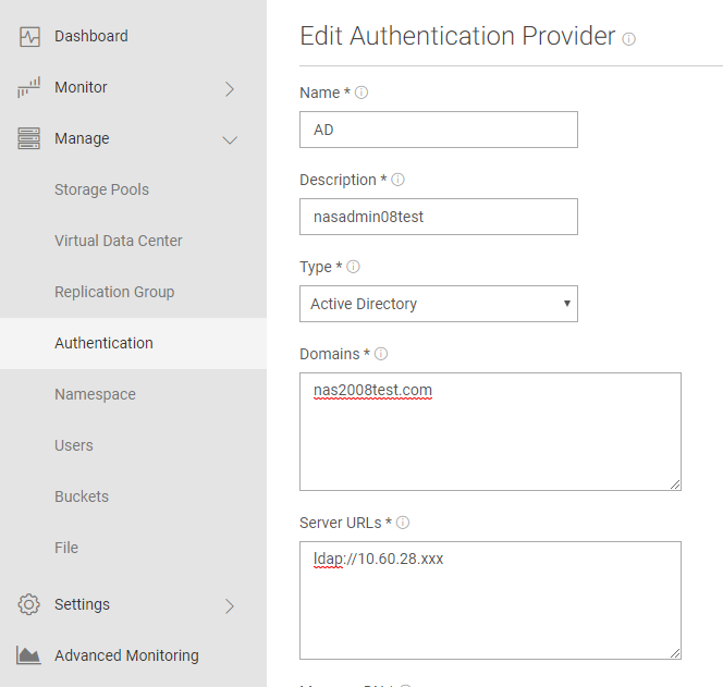 Authentication screen