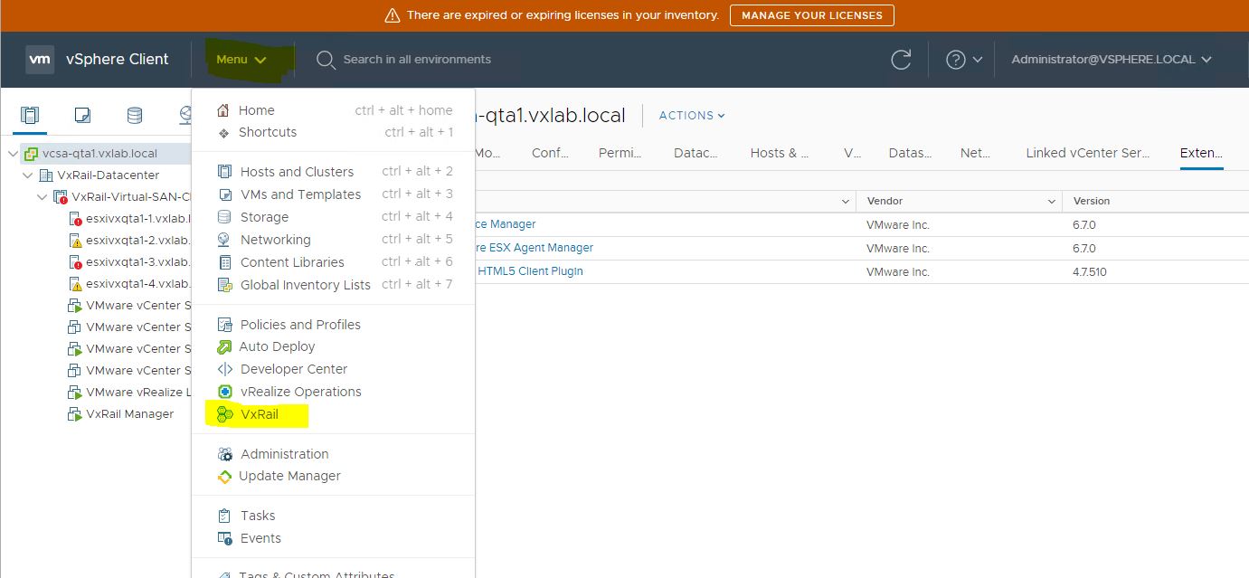 Open the VxRail dashboard in vCenter