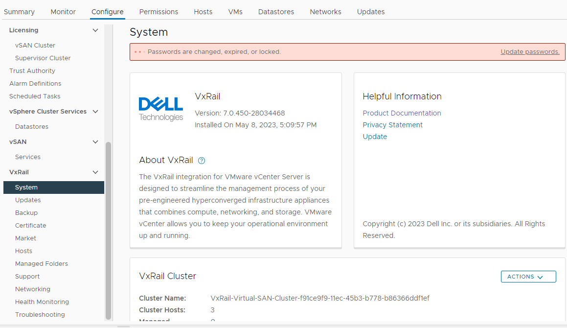 Open VxRail plugin system page