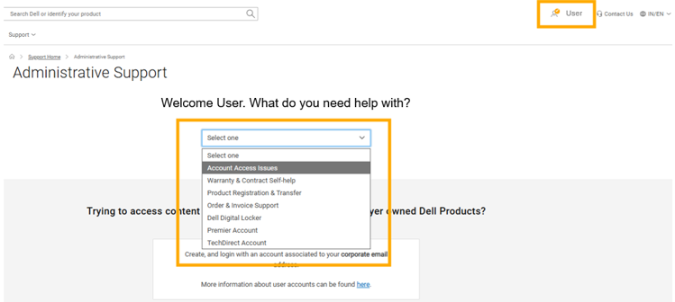 Administrative support drop-down