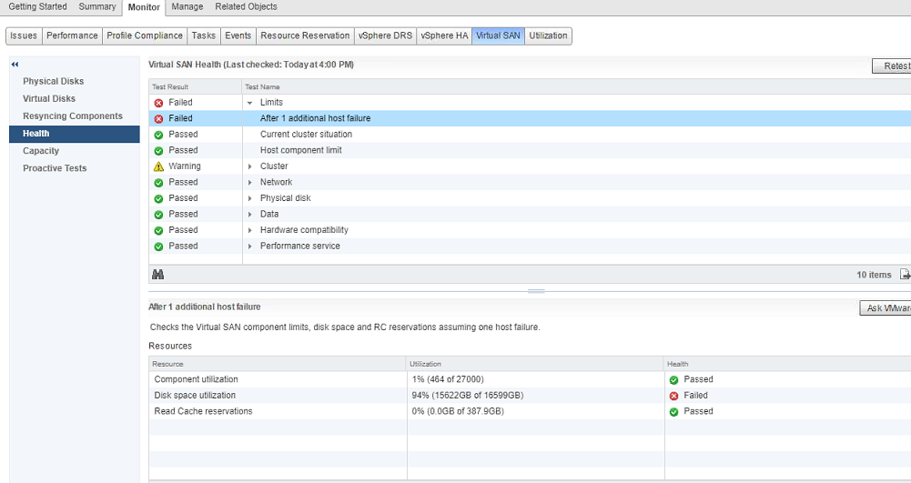 VxRail: vSAN Health Service - Limits Health - After one additional host  failure | Dell US