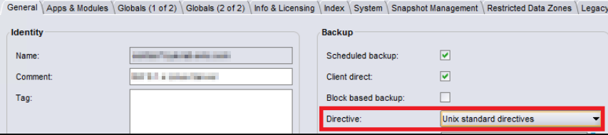 Directive setting in client properties